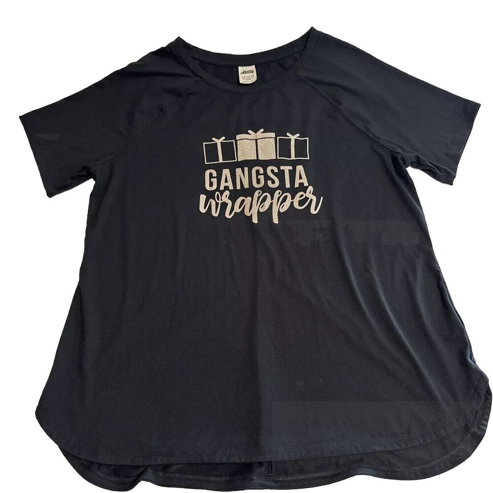 Christmas Shirt Gangsta‎ Wrapper Funny Large Black And Glitter